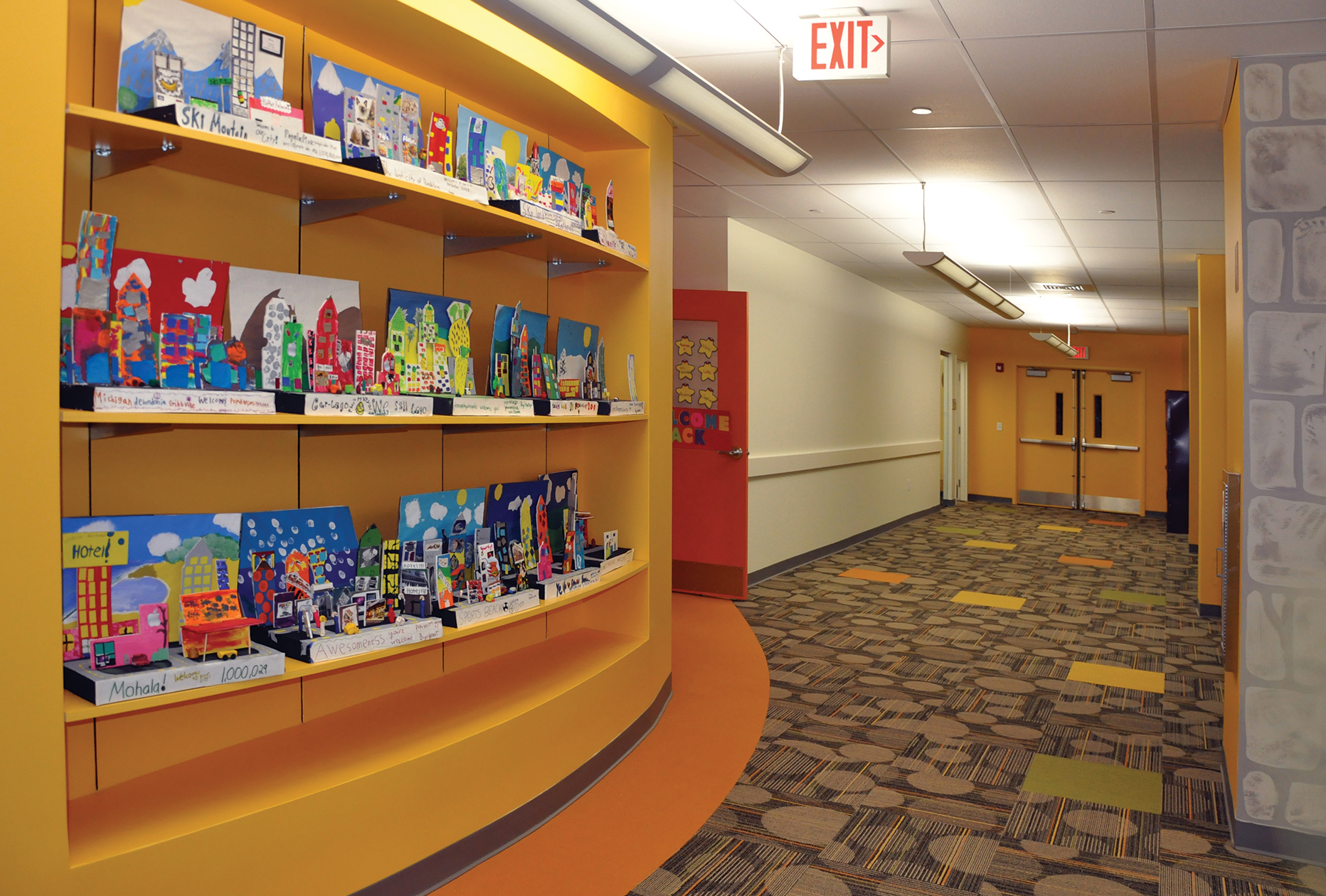 Blackney Hayes AIM Academy Lower School Hallway with Display Shelves