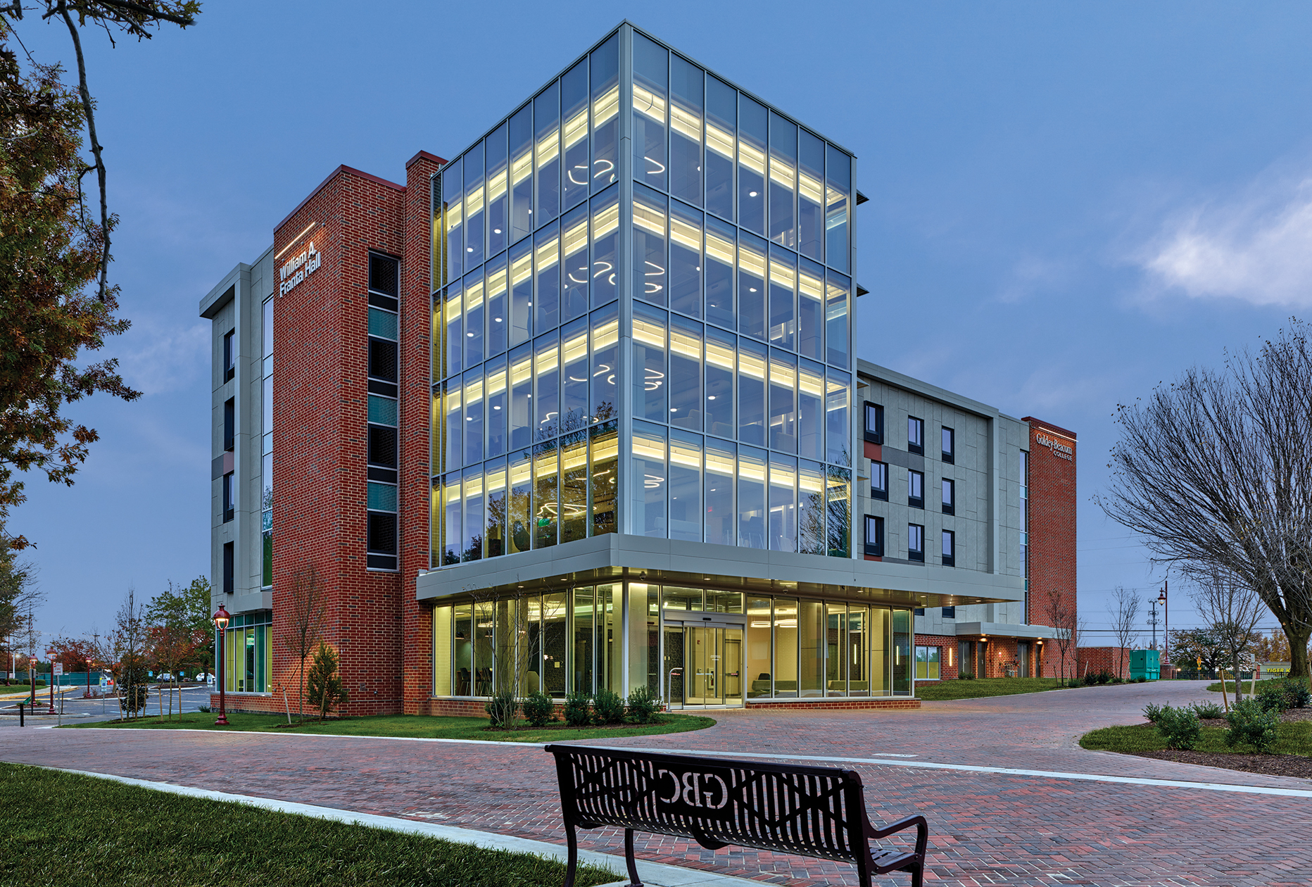 Blackney Hayes Goldey-Beacom College Franta Residence Hall Exterior View at Dusk