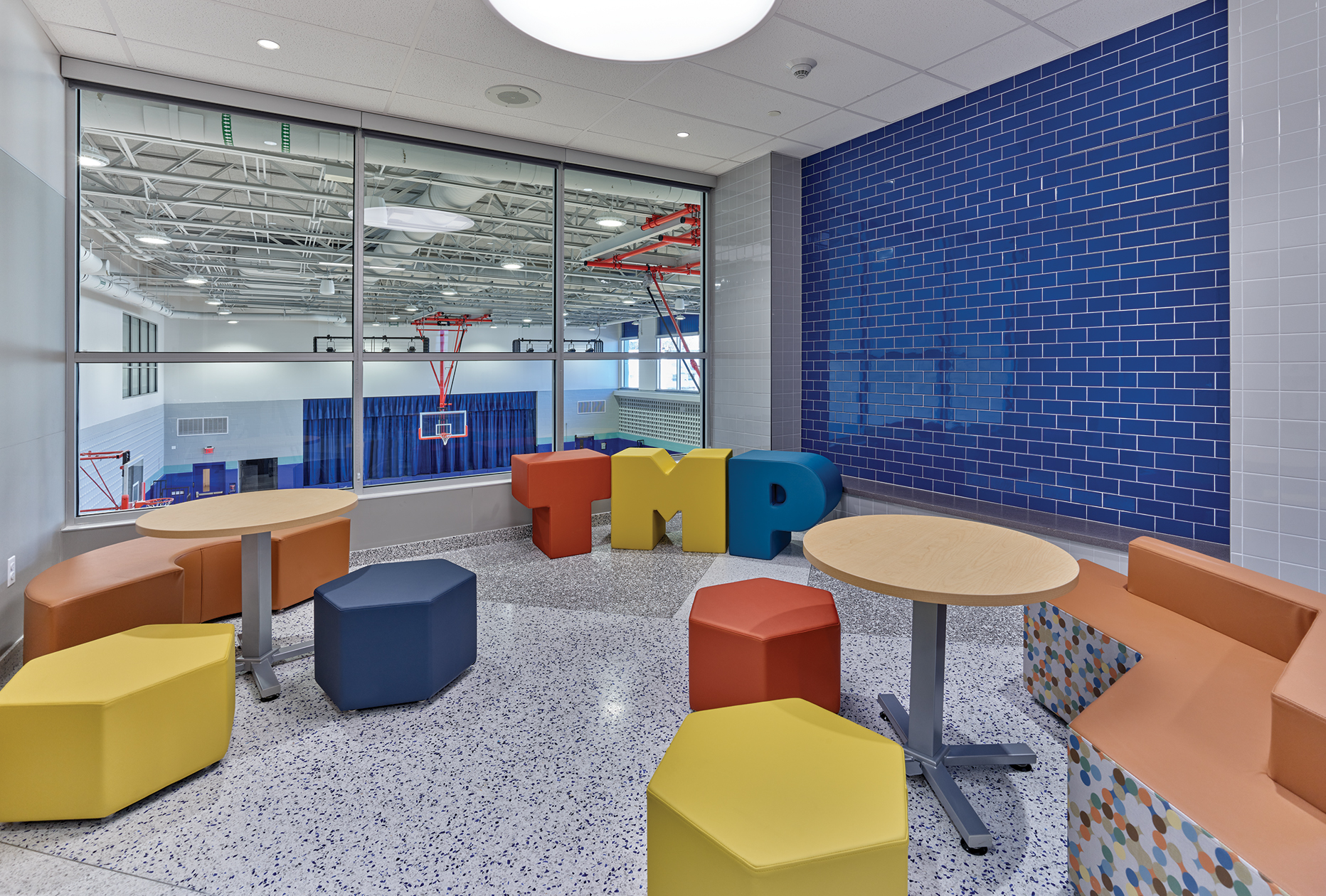 Blackney Hayes The School District of Philadelphia TM Peirce Elementary School Collaboration Area overlooking the Gymnasium